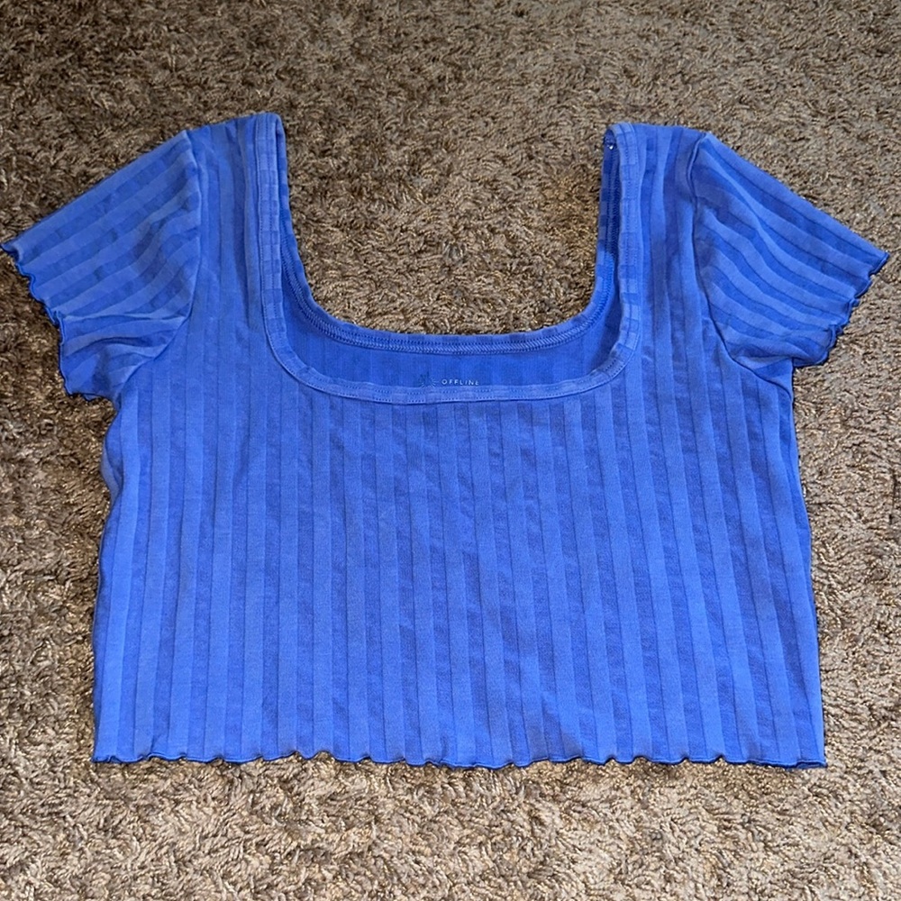Aerie Offline Ribbed Lettuce Trim Crop Top Large
